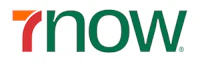 a green and orange logo with the word now