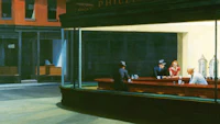 a painting of people at a bar