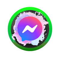 a purple and green icon with a message on it