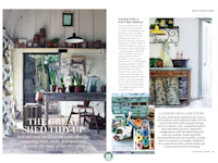 a spread from a magazine showing a room with potted plants