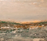 a painting of the ocean with waves in the background