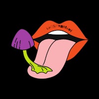 a tongue with a purple flower on it