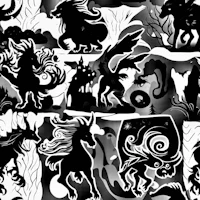 a collection of black and white silhouettes of animals