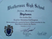 weatherwax high school diploma for kaylee brema callington