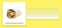 a yellow card with a picture of a chicken burrito