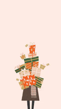 an illustration of a woman holding a bunch of presents