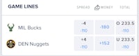 a screenshot of the game lines app for the milwaukee nuggets