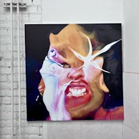 a painting of a woman with her mouth open