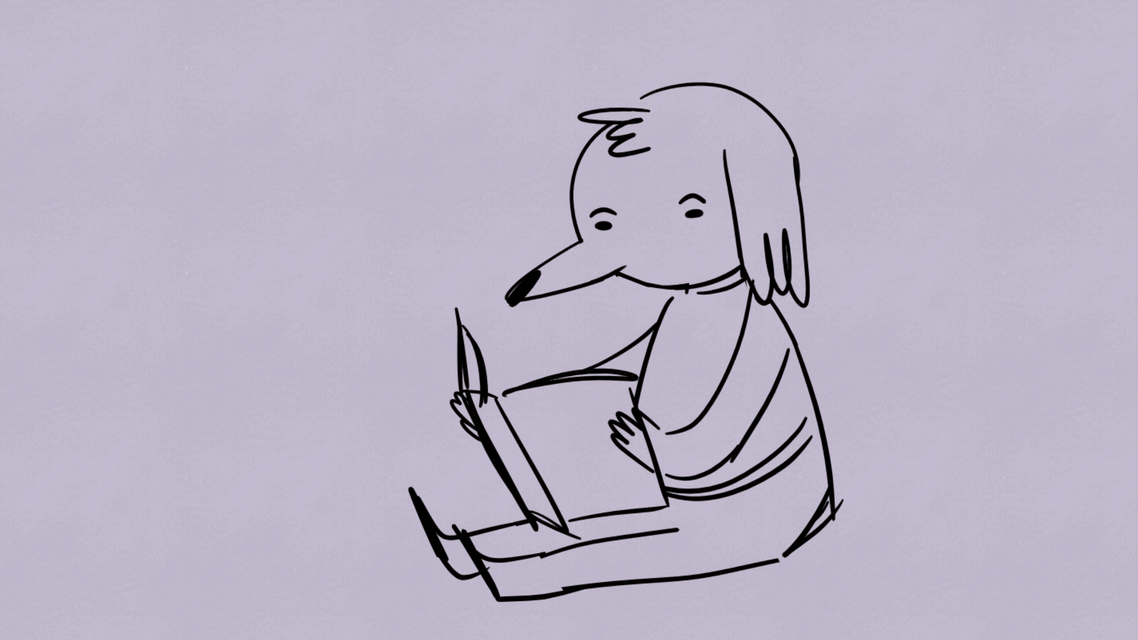 a black and white drawing of a girl reading a book