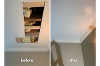 before and after pictures of a ceiling repair
