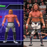 two wrestlers standing next to each other