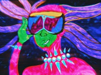 an image of a woman wearing colorful goggles