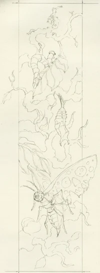 a drawing of a moth flying in the air