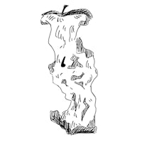 a black and white drawing of an apple