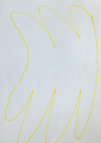 a drawing of a yellow leaf on a white sheet of paper