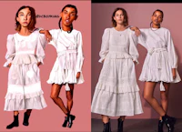 two women wearing white dresses and black boots