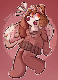 a cartoon of a bear wearing a dress and a hat