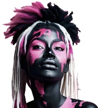 a black woman with pink paint on her face and dreadlocks