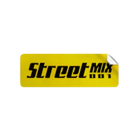 a yellow sticker with the word street mix on it