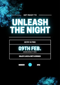 a black and blue poster with the words unleash the night