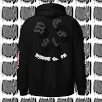 a black hoodie with a design on it