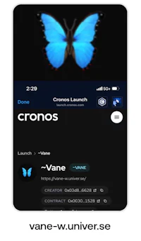 a blue butterfly with the words cronos and vane