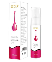 a bottle of female orgasm gel with a pink box