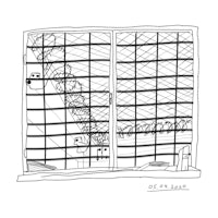 a drawing of a window with a bird in it