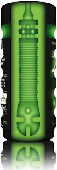 a green container with a black lid