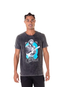 a man wearing a t - shirt with an image of eric clapton