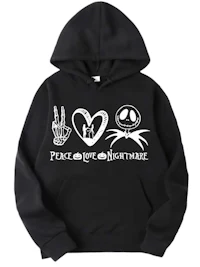a black hoodie with the words peace out nightmares on it