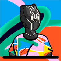 a black panther in a colorful background