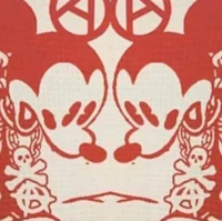 an image of two mickey mouse heads on a red background
