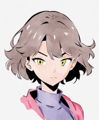 a drawing of an anime girl with yellow eyes