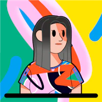 a cartoon of a woman in a colorful shirt