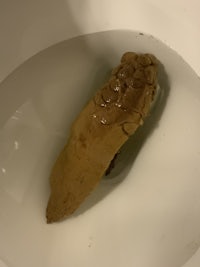 a toilet with a piece of food in it