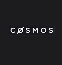 the logo for cosmos on a black background