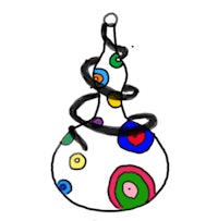 a drawing of a colorful vase with circles on it