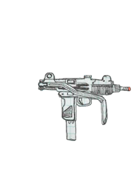 a drawing of a gun on a black background