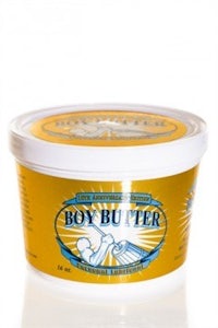 a tub of boy butter on a white background