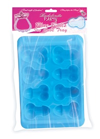 a package of blue ice cubes in a plastic bag