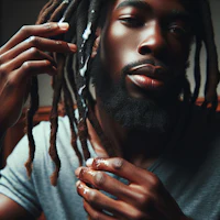 a man with dreadlocks is brushing his hair