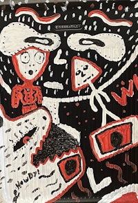 a drawing of a man and a woman in red and black