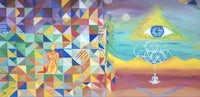 a painting with an all seeing eye and geometric shapes