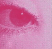a close up of a pink eye