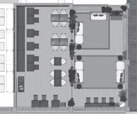 a floor plan of a building with a large patio