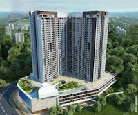 an aerial view of a high rise apartment building