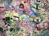 a colorful drawing with a lot of doodles on it
