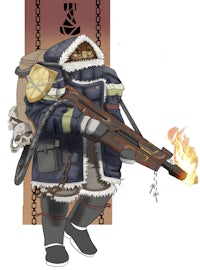 a character with a gun and a hat