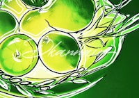 a drawing of green apples in a bowl